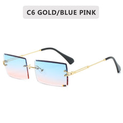 Fashion Small Rectangle Sunglasses Women Rimless Square Sun Glasses 2022 Summer Style Female Uv400 Green Brown