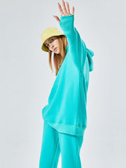 GCAROL Fall Winter Women Long Hooded Suits 80% Cotton Fleece Oversized Boyfriend Unisex Sweatshirt Elastic Waist Harem Pants