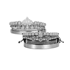 Luxury Royal King Queen Crown Charms Colorfast Bracelet Stainless Steel CZ Beads Bracelets Bangles For Men Women Lover Jewelry
