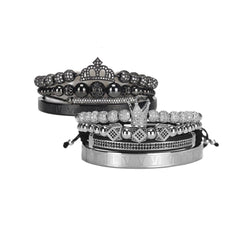 Luxury Royal King Queen Crown Charms Colorfast Bracelet Stainless Steel CZ Beads Bracelets Bangles For Men Women Lover Jewelry