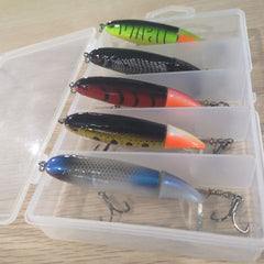 5PCS Topwater Fishing Lure Set/Whopper Bait with Box/Rotating Tail 13g 19g Pencil Popper Hard Bait Fishing