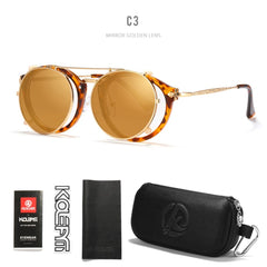 KDEAM Retro Steampunk Round Clip On Sunglasses Men Women Double Layer Removable Lens Baroque Carved Legs Glasses UV400 With Box