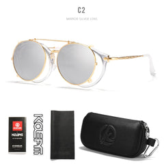 KDEAM Retro Steampunk Round Clip On Sunglasses Men Women Double Layer Removable Lens Baroque Carved Legs Glasses UV400 With Box