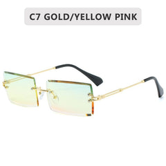 Fashion Small Rectangle Sunglasses Women Rimless Square Sun Glasses 2022 Summer Style Female Uv400 Green Brown