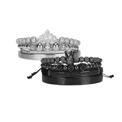 Luxury Royal King Queen Crown Charms Colorfast Bracelet Stainless Steel CZ Beads Bracelets Bangles For Men Women Lover Jewelry