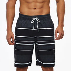 Men's Shorts Casual Cotton Workout Short Pants Drawstring Beach Shorts With Pockets Swim Trunks Stripe Plus size Beach Shorts
