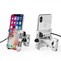 Aluminium Motorcycle Bike Phone Holder Stand With USB Charger Moto Bicycle Handlebar Mirro Mobil Bracket Support Mount