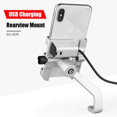 Aluminium Motorcycle Bike Phone Holder Stand With USB Charger Moto Bicycle Handlebar Mirro Mobil Bracket Support Mount