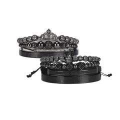 Luxury Royal King Queen Crown Charms Colorfast Bracelet Stainless Steel CZ Beads Bracelets Bangles For Men Women Lover Jewelry