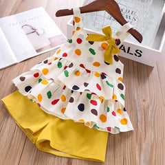 Humor Bear Girls Clothes Suit Brand NEW Summer Toddler Girl Clothes Dot Bow Vest T-shirt Tops+Shorts Pants 2Pcs Set
