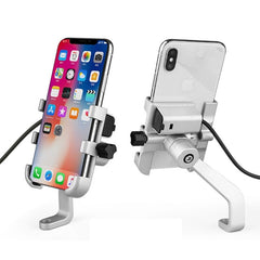Aluminium Motorcycle Bike Phone Holder Stand With USB Charger Moto Bicycle Handlebar Mirro Mobil Bracket Support Mount