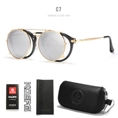 KDEAM Retro Steampunk Round Clip On Sunglasses Men Women Double Layer Removable Lens Baroque Carved Legs Glasses UV400 With Box