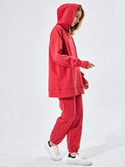 GCAROL Fall Winter Women Long Hooded Suits 80% Cotton Fleece Oversized Boyfriend Unisex Sweatshirt Elastic Waist Harem Pants