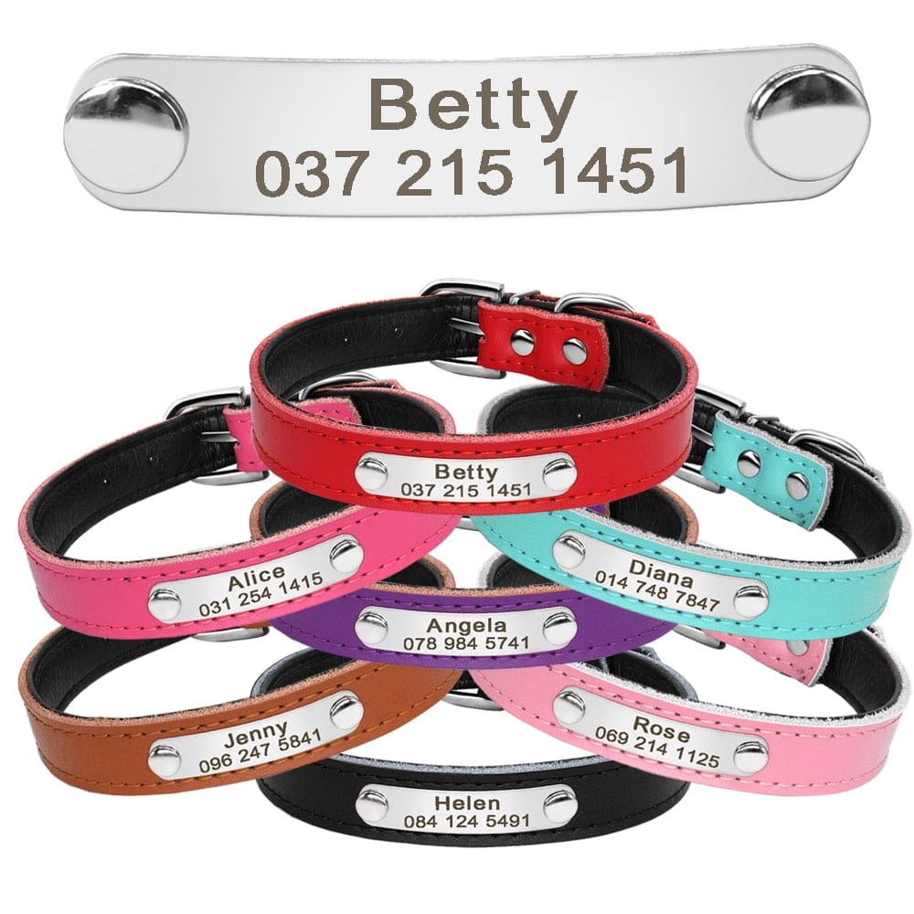 Leather Cat Collar Personalized Cat Collar For Puppy Small Dogs Pet Kitten Nameplate Collar Free Engraving Adjustable - Wowza