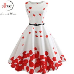 Summer Womens Dresses Casual Floral Retro Vintage 50s 60s Robe Rockabilly Swing Pinup Vestidos Valentines Day Party Dress