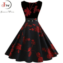 Summer Womens Dresses Casual Floral Retro Vintage 50s 60s Robe Rockabilly Swing Pinup Vestidos Valentines Day Party Dress