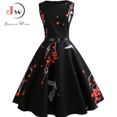 Summer Womens Dresses Casual Floral Retro Vintage 50s 60s Robe Rockabilly Swing Pinup Vestidos Valentines Day Party Dress