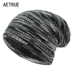 Beanie Knitted Hat Women Skullies Winter Hats For Men Bonnet Striped Caps Warm Baggy Soft Female Wool Male Beanie Hat