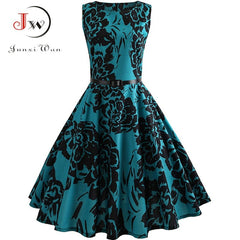 Summer Womens Dresses Casual Floral Retro Vintage 50s 60s Robe Rockabilly Swing Pinup Vestidos Valentines Day Party Dress