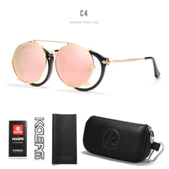 KDEAM Retro Steampunk Round Clip On Sunglasses Men Women Double Layer Removable Lens Baroque Carved Legs Glasses UV400 With Box