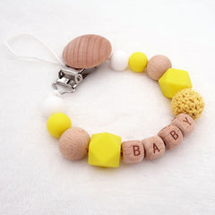 Handmade Free Personalized Name Silicone Wood Pacifier Clips Safe Teething Chain Baby Teether Eco-friendly Dummy Clips Holder