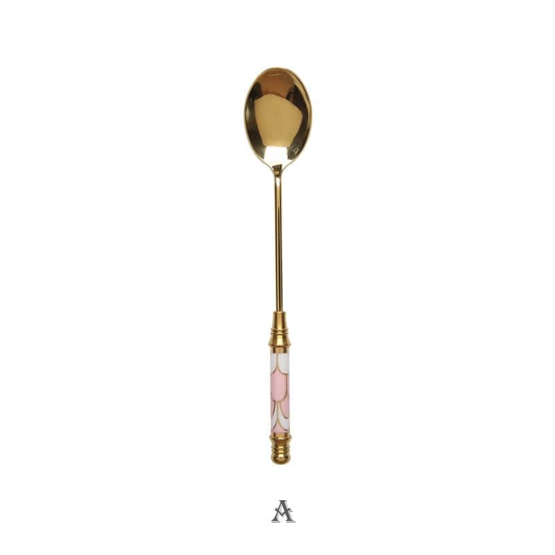 Stainless Steel Dessert Spoon Ceramic Long Handle Icecream Spoon Teaspoon Gold Coffee Cake Fruit Milk Spoon Kitchen Tableware - Wowza