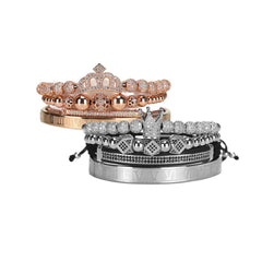 Luxury Royal King Queen Crown Charms Colorfast Bracelet Stainless Steel CZ Beads Bracelets Bangles For Men Women Lover Jewelry