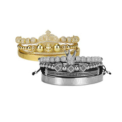 Luxury Royal King Queen Crown Charms Colorfast Bracelet Stainless Steel CZ Beads Bracelets Bangles For Men Women Lover Jewelry