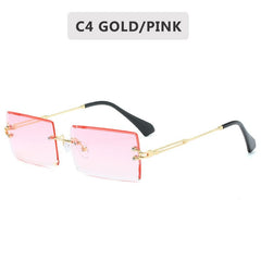 Fashion Small Rectangle Sunglasses Women Rimless Square Sun Glasses 2022 Summer Style Female Uv400 Green Brown