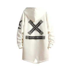 2023 Autumn Men Hooded Jackets Print Harajuku Windbreaker Ribbon Overcoat Male Casual Outwear Hip Hop Streetwear Coats LBZ155