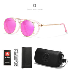 KDEAM Retro Steampunk Round Clip On Sunglasses Men Women Double Layer Removable Lens Baroque Carved Legs Glasses UV400 With Box