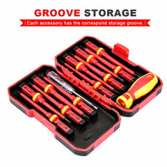 Electrician Screwdrivers Repair Tools Kit 13pcs 1000V Changeable Insulated Set with Magnetic Slotted Phillips Pozidriv Torx Bits