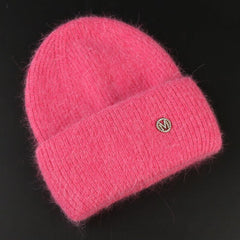 Rabbit Fur Beanies Soft Warm Fluffy Winter Hat for Women Angora Knitted Hat Skullies Beanies Female Bonnet Woman Knit Cap
