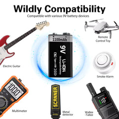 MATOV USB 9V Rechargeable Battery 1100mAh Type-C Rechargeable 6F22 9V Li-ion Battery for RC Helicopeter Model Multimeter Toy