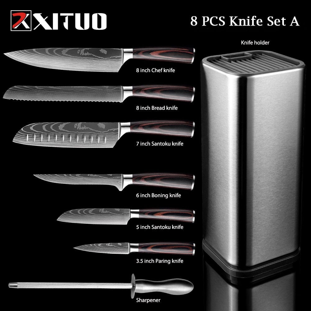 XITUO Chef knife 1-10 Pcs Set Kitchen Knives Laser Damascus Pattern Sharp Japanese Santoku Knife Cleaver Slicing Utility Knife - Wowza