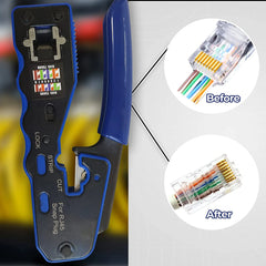 Crimp Tool Pass Through Crimper Cutter for Cat6a Cat6 Cat5 8P8C Modular Connector Ethernet All-in-one Wire Tool