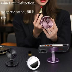 4 In 1 Metal Magnetic Led Makeup Mirror Selfie Light Phone Holder For iPhone 16 15 Pro Max 14 For Magsafe Foldable Stand M8H7