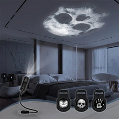360° Rotatable Skull LED Night Light with Interchangeable Palm Prints & Faces - USB-Powered Halloween Decor for Ceiling & Wall