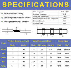 Heat Shrink Butt Waterproof Solder Seal Wire Cable Splice Terminal Kit Crimp Terminals