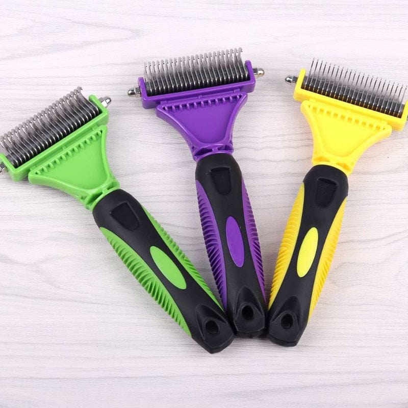 Professional Dog Brush Dematting Gently Efficient Safe Pet Comb Rake Removes Undercoat Knots Wooden Handle Puppy Goomer - Wowza