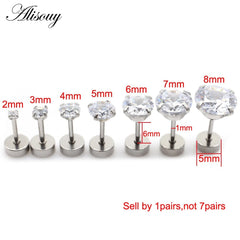 Alisouy 2pcs Stainless steel Unisex Women Men Round Crystal Zircon Ear Studs Earrings 4 Prong Tragus Cartilage Piercing Jewelry