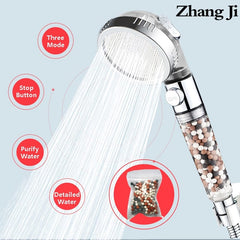 Adjustable High Pressure Shower Head Tourmaline Replaceable Filter SPA Shower Water Saving Switch Button Shower