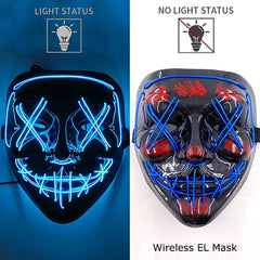 Wireless Neon LED Purge Mask Glow in The Dark Cosplay Horror Mask Halloween Masquerade Party Masks Glowing Funny Dress Up