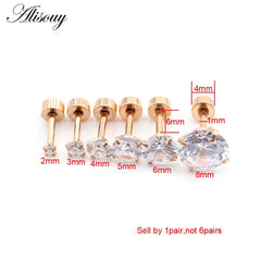 Alisouy 2pcs Stainless steel Unisex Women Men Round Crystal Zircon Ear Studs Earrings 4 Prong Tragus Cartilage Piercing Jewelry
