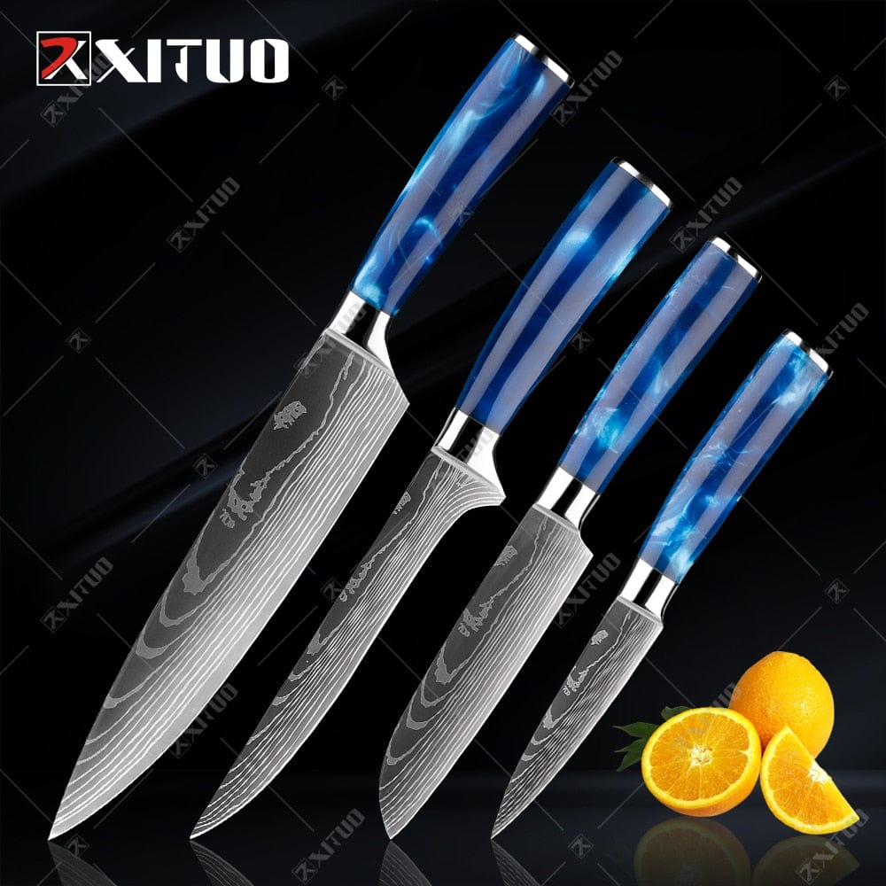 XITUO Kitchen Knife Set Japanese Chef Knives 7CR17 Stainless Steel Damascus Laser Slicing Santoku Cleaver 1-10pc Kitchen Knifes - Wowza