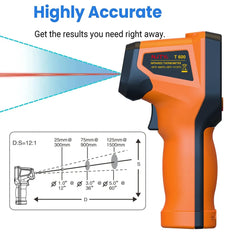 Infrared Thermometer , Handheld Heat Temperature For Cooking Tester, Pizza Oven, Grill & Engine - Laser Surface Temp Read