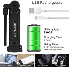 Rechargeable Work Lights LED Flashlight Hanging Hook Magnetic with Builtin Battery USB Portable Flash Light Camping Repair Torch