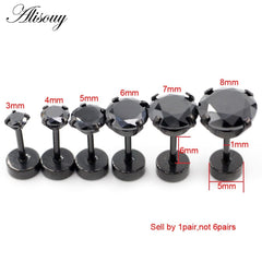 Alisouy 2pcs Stainless steel Unisex Women Men Round Crystal Zircon Ear Studs Earrings 4 Prong Tragus Cartilage Piercing Jewelry