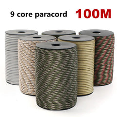 9-Core Para-cord Rope100M 550 Military Standard 4mm Outdoor Parachute Cord Survival Umbrella Tent Lanyard Strap Clothesline