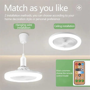 E27 Ceiling Fan 30W E27 Fitting Lighting Lamp with Remote Control for Bedroom Living Home Silent AC Fan